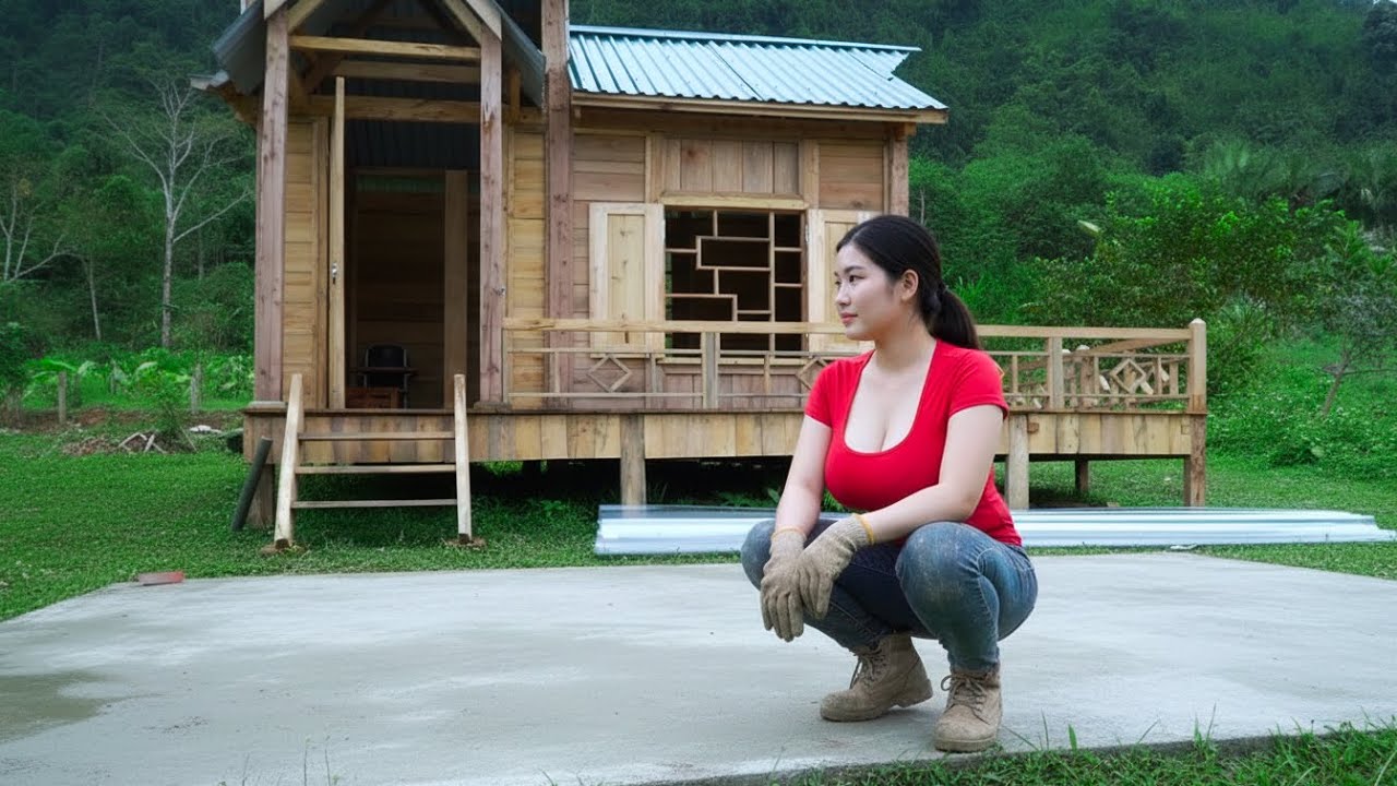 CEO Girl Building a Peaceful Life Wooden House and Concrete Yard in the Countryside Quantum Tech HD