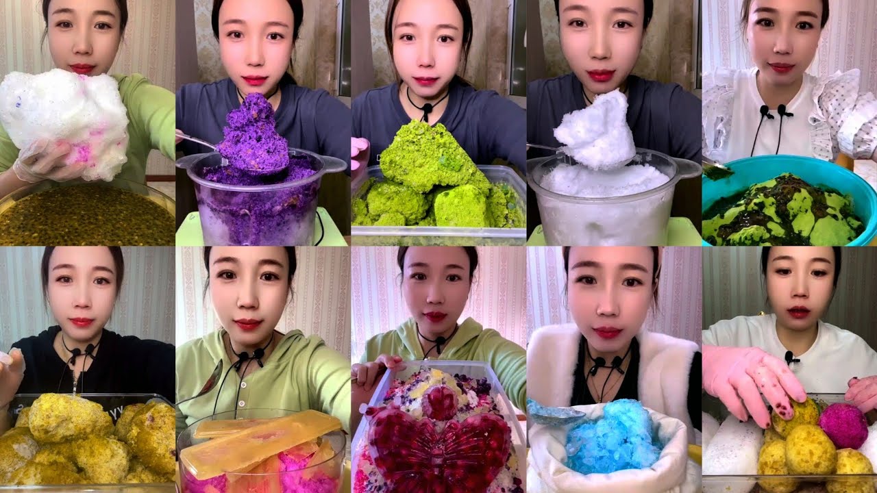 BLENDER,DRY , ICE CHIPS, MIX PASSION FRUIT,MATCHA AND MILK POWDER SHAVED ICE EATING ASMR 🧊💚