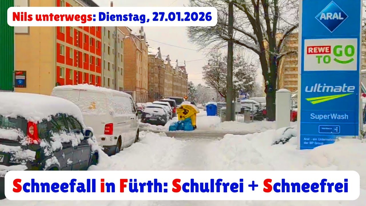 989d 2. Tag Schulfrei Schneefrei 90763 Fürth Bayern City 😁🥳 Alltagsszenen Doku Dienstag 27.01.2026