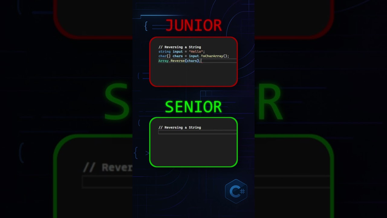Junior vs. Senior in C# | Reversing a String 🚀