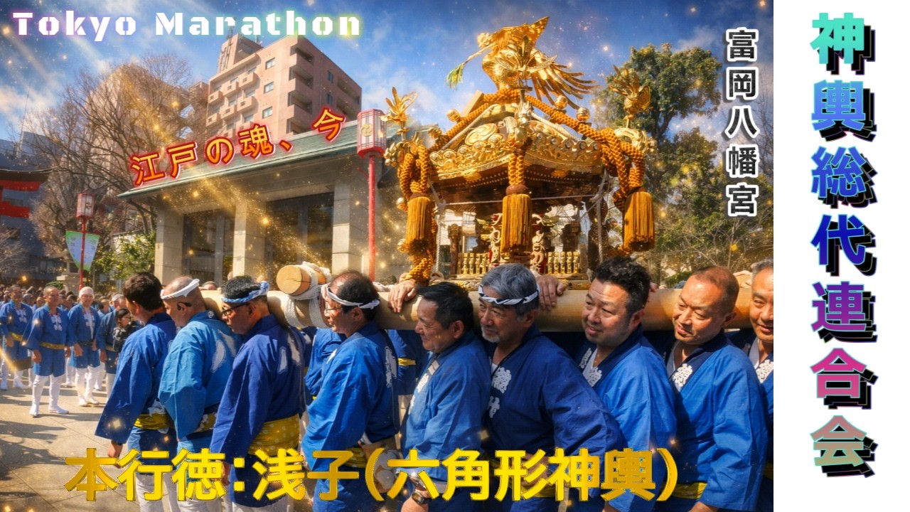 Tokyo Marathon2026 【応援神輿】東京マラソン × 富岡八幡宮｜六角神輿と御霊入れの儀---神輿総代連合会((東陽一丁目))本行徳・浅子　video#1   。