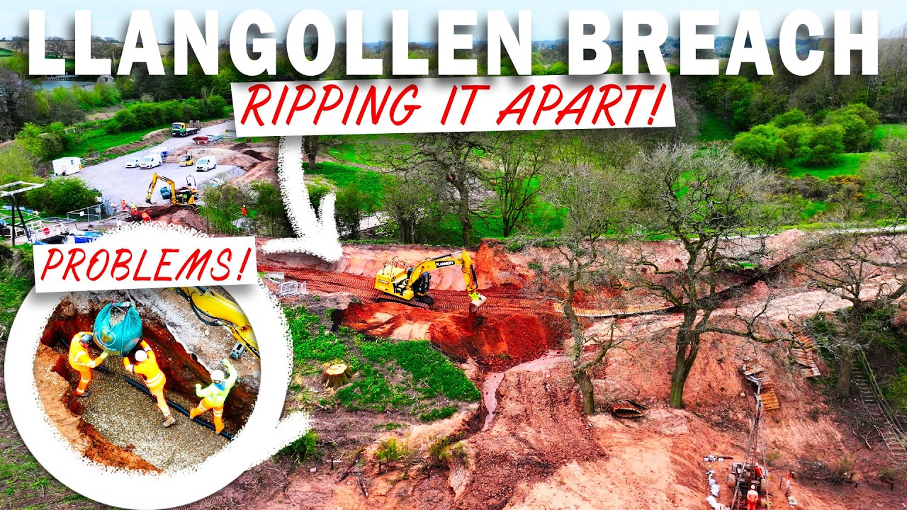 RIPPING APART THE CANAL EMBANKMENT! BIG DIGGER TAKES OVER THE SLOPE INTO LLANGOLLEN BREACH!