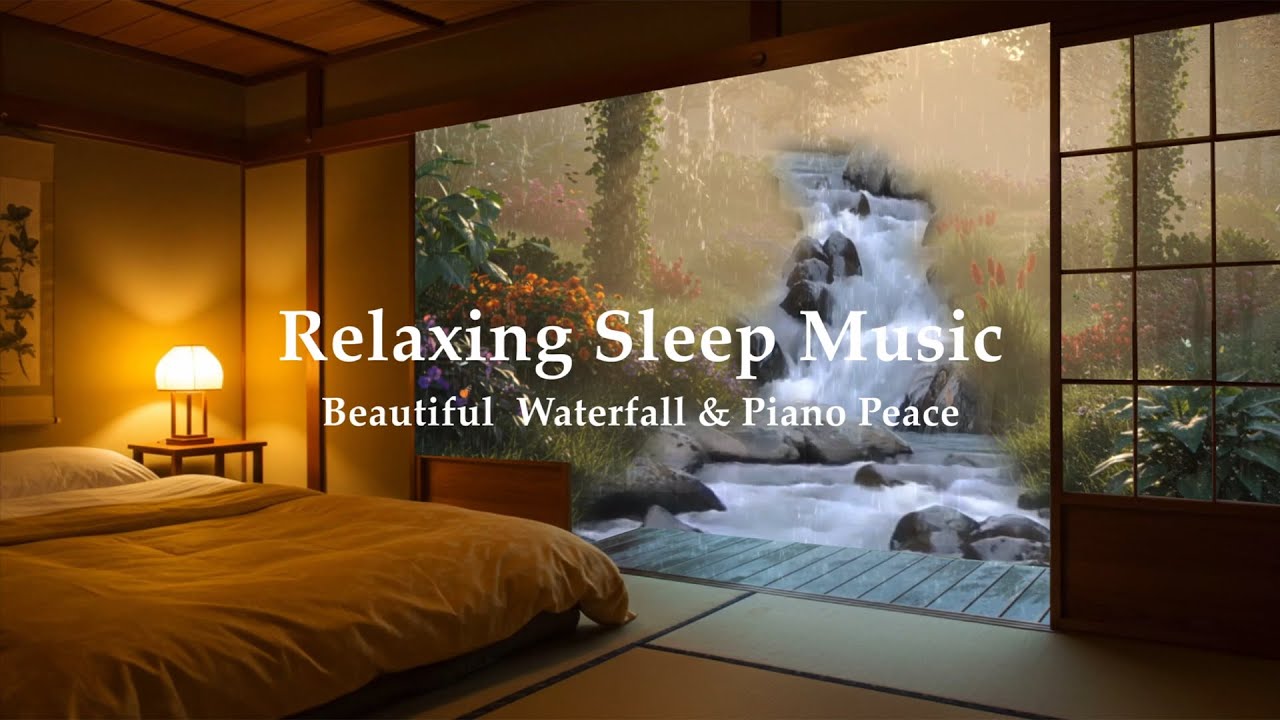 3 Hours Relaxing Sleep Music + Rain, Waterfall and Piano Sounds - Fall Asleep Faster
