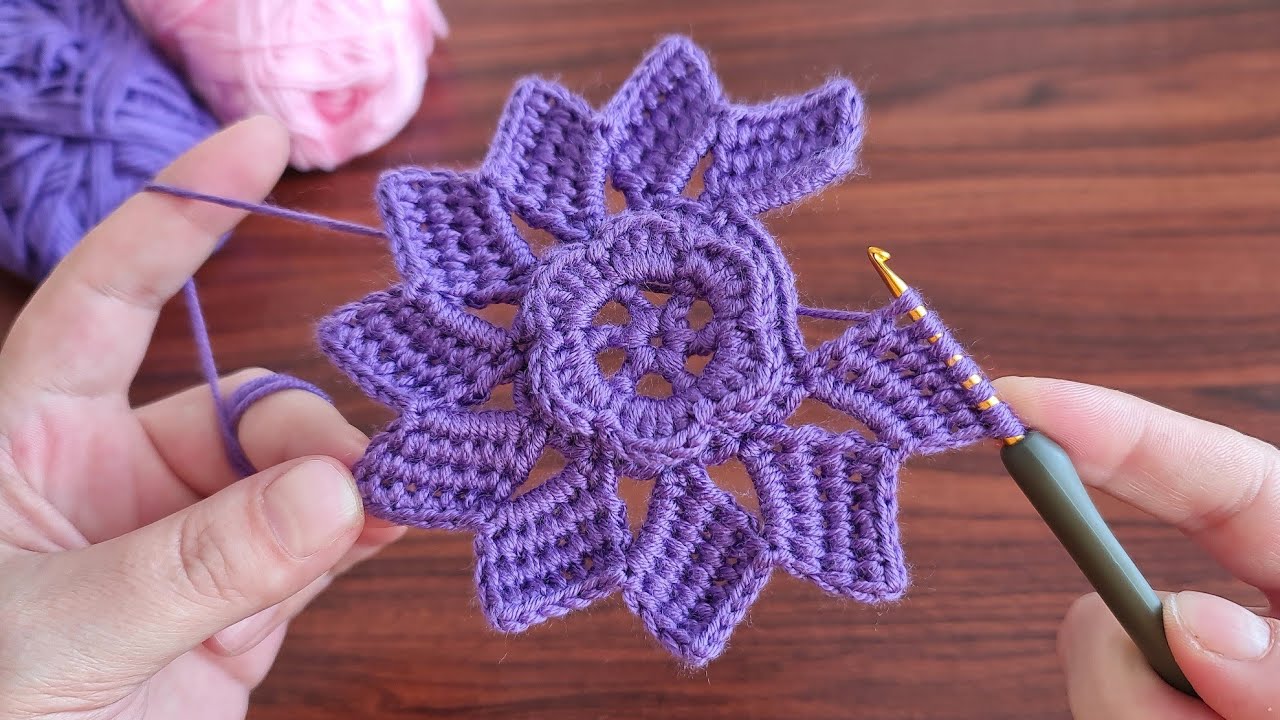 Super Easy Crochet Tunisian Knitting Flower  Motif - Çok Kolay Tığ İşi Şahane Motif Örgü Modeli..