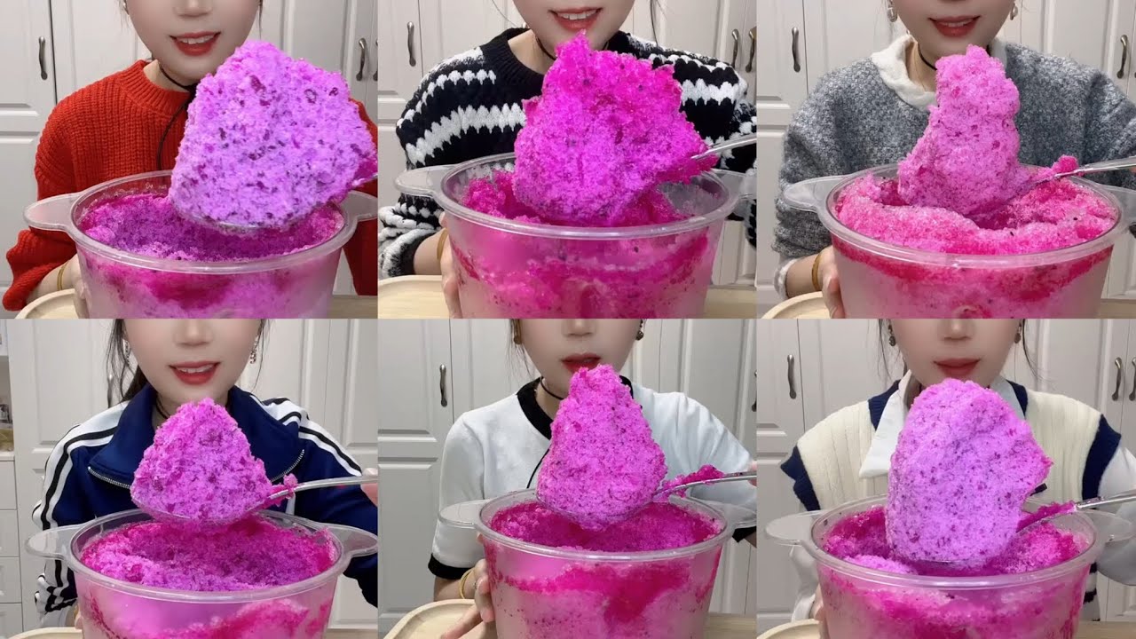 YY ICE EATING ASMR / PINK BLENDER SHAVED ICE COMPILATION