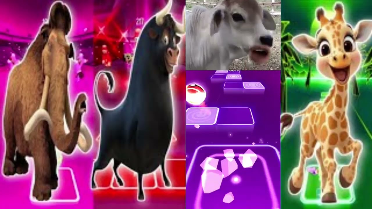 Funny Mammoth 🦣 🆚 Funny Ferdinand 🐂 🆚 Funny Cow 🐄 🆚 Funny Giraffe 🦒 - Coffin Dance Tiles Hop