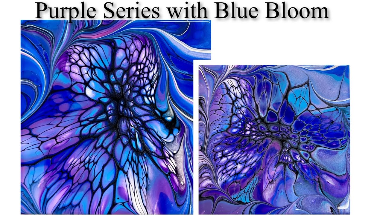 (1427) Bloom Technique Series with Purple and Blue / Paint Pouring / Fluid Art