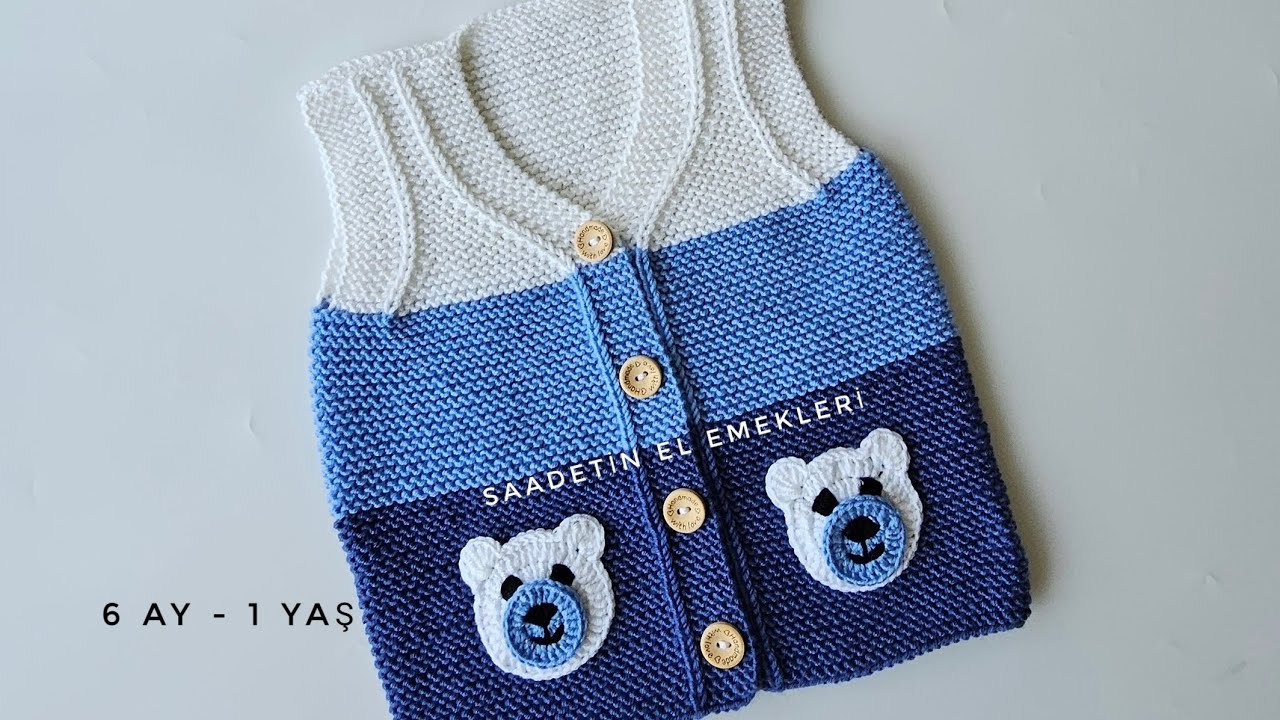 Dikişsiz Ayıcık Figürlü Haroşa Bebek Yeleği Modeli🌹6 - 12 Ay 💫Knitting Patterns