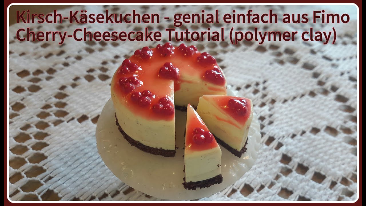 Simple Miniature Cherry-Cheesecake - Polymer Clay Tutorial , Käsekuchen mit Kirschen aus Fimo,