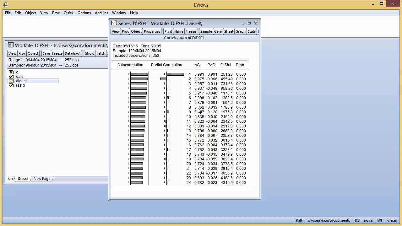 How to Identify Trend Using the Autocorrelation Function (Eviews 8.1)