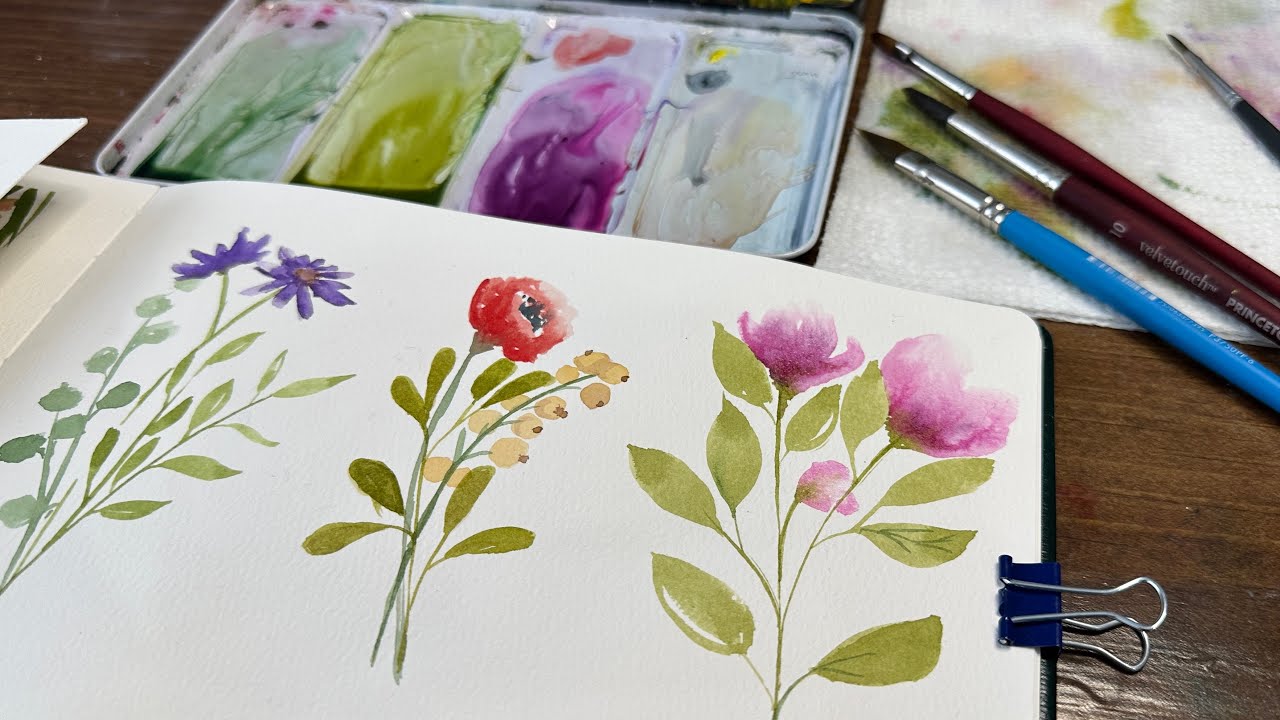 Watercolor Journal Day 188 (Flower and leaf bouquets)