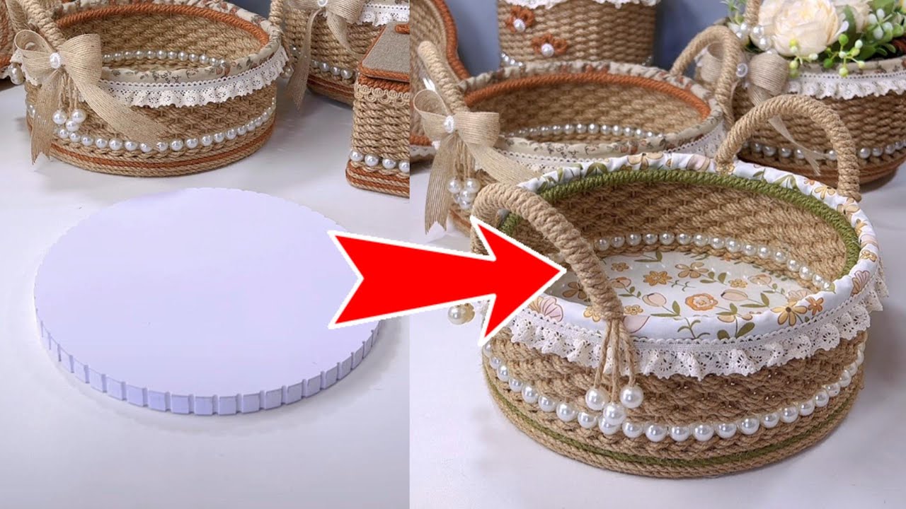 Handle Basket Craft Ideas with Recycle Jute Rope and Foam Board for Beginners #diy #handmade #craft