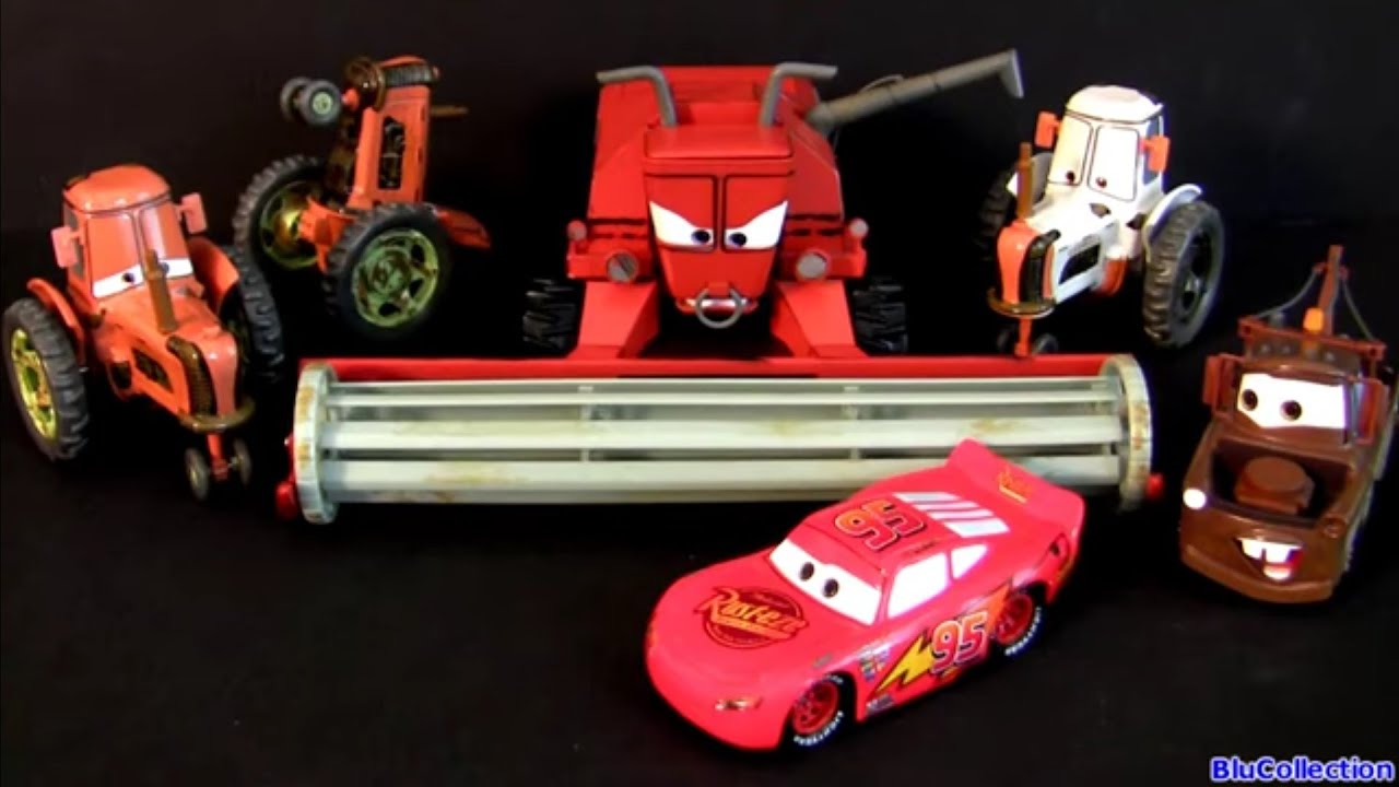 Disney Cars Tractor Tipping Deluxe Diecast Set Frank, 3 tractors Mater Lightning McQueen Pixar toys