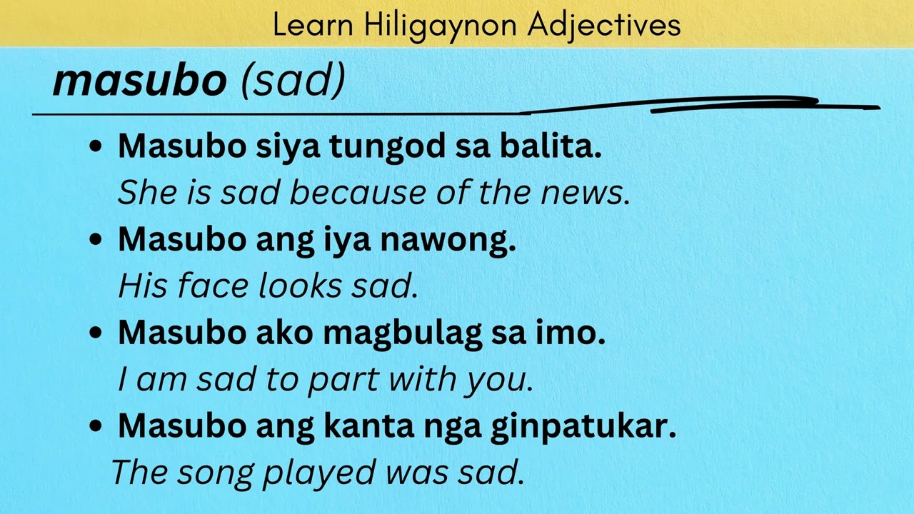 masubo (sad) | Learn Hiligaynon Adjectives | LEARN HILIGAYNON/ILONGGO 