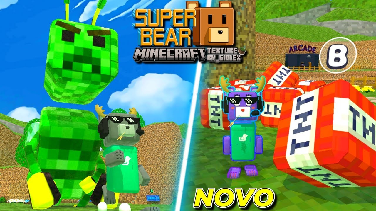update😱SUPER BEAR COM TEXTURAS DE MINECRAFT🔴U DAVI games NO SUPER BEAR MINECRAFT💥 jogo do urso MINE