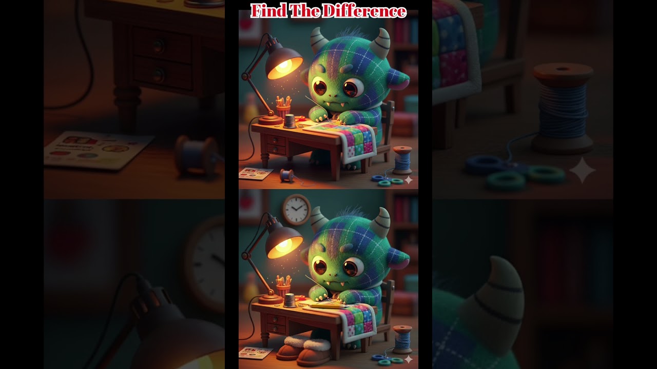find 3 difference when the monsters is sewing #findthedifference #3differences #aivideo #monster