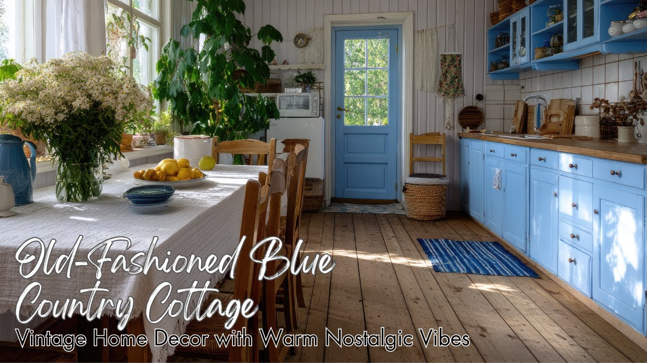 Old Fashioned Blue Country Cottage | Vintage Home Decor with Warm Nostalgic Vibes