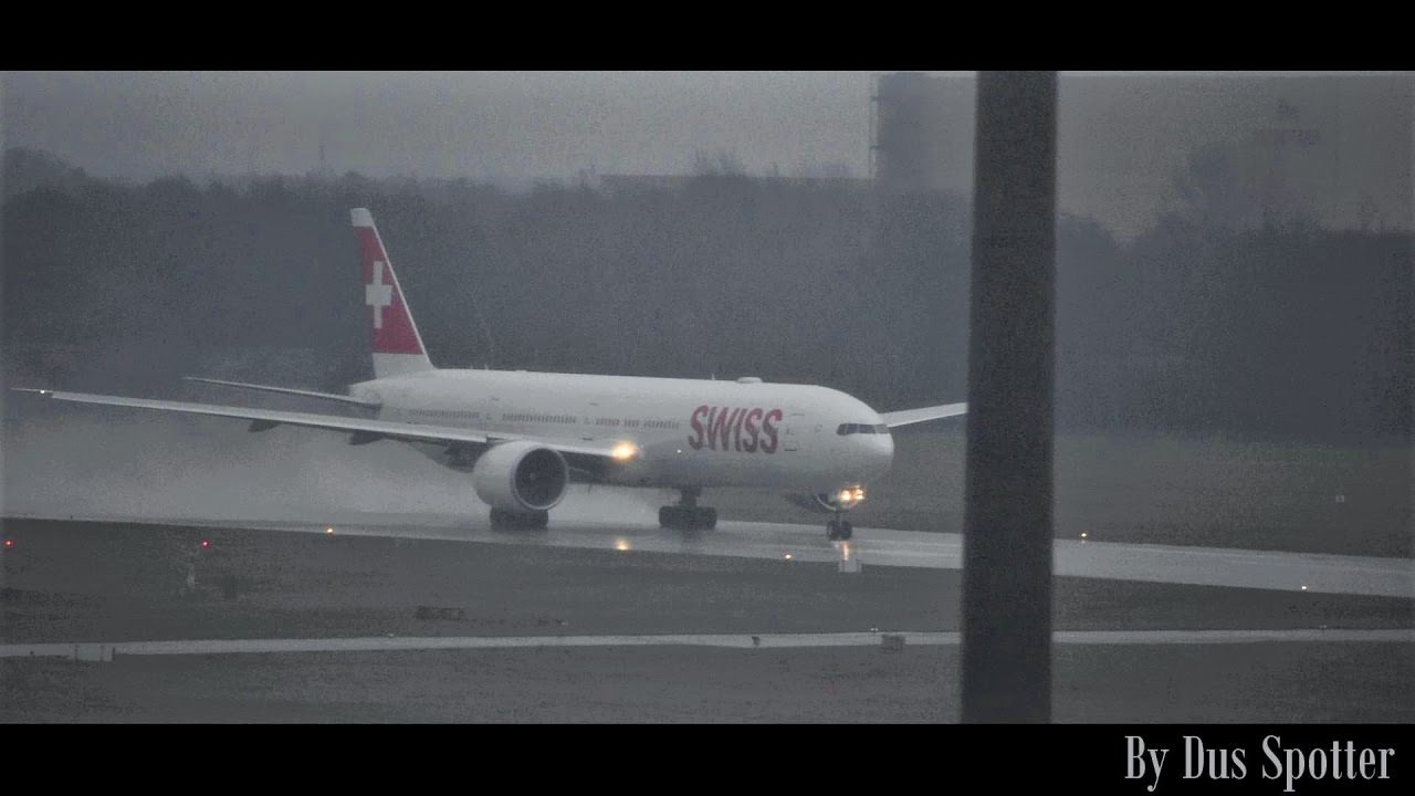Powerful Swiss Boeing 777 Water Spray Takeoff from Hannover Airport | Dus Spotter