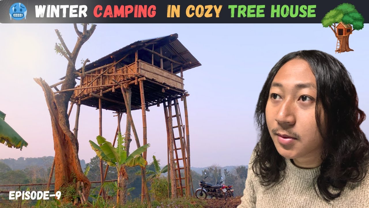 🥶🥶 Winter Camping in Cozy Tree House! 🏡