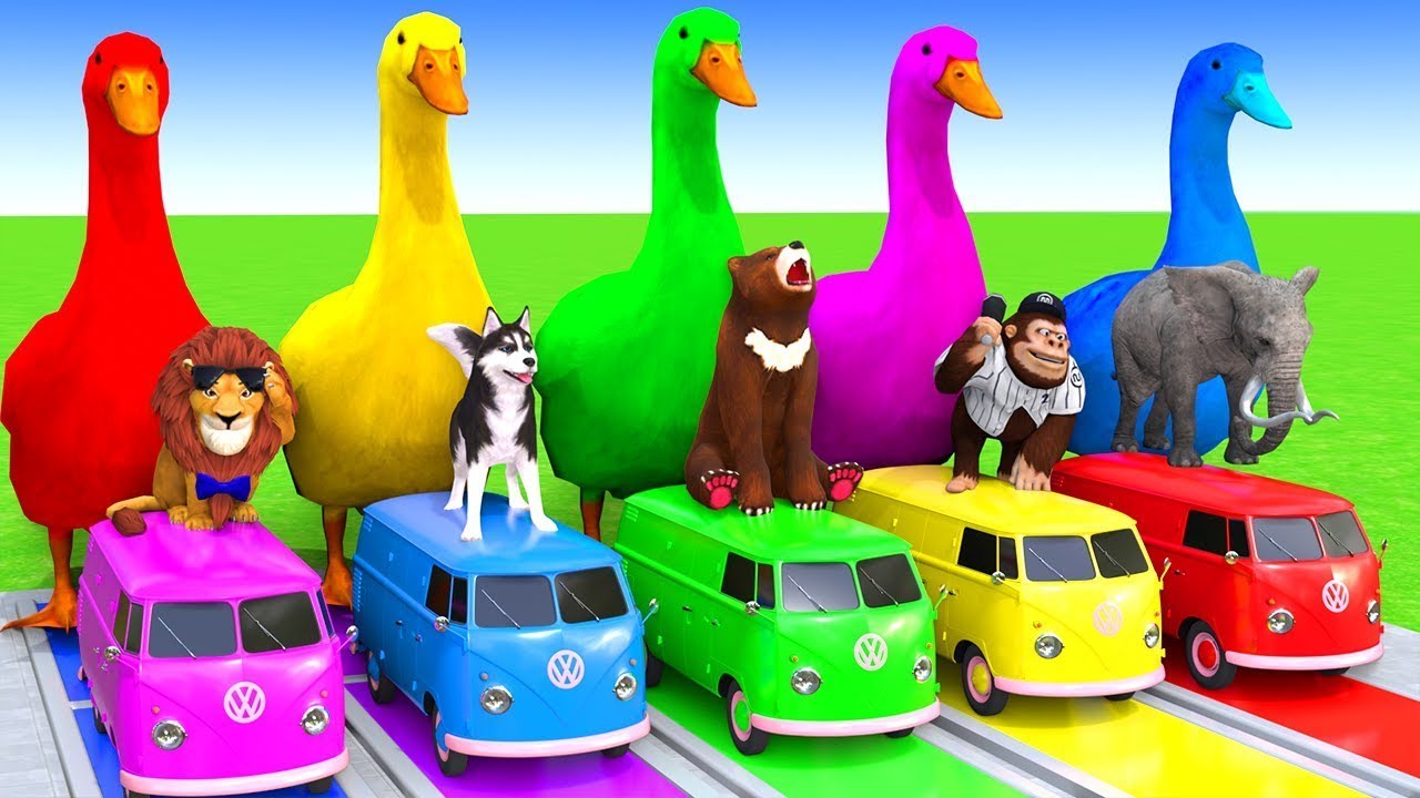 5 GIANT DUCKS and Friends Cross the Famous Fountain in EPIC Animation 