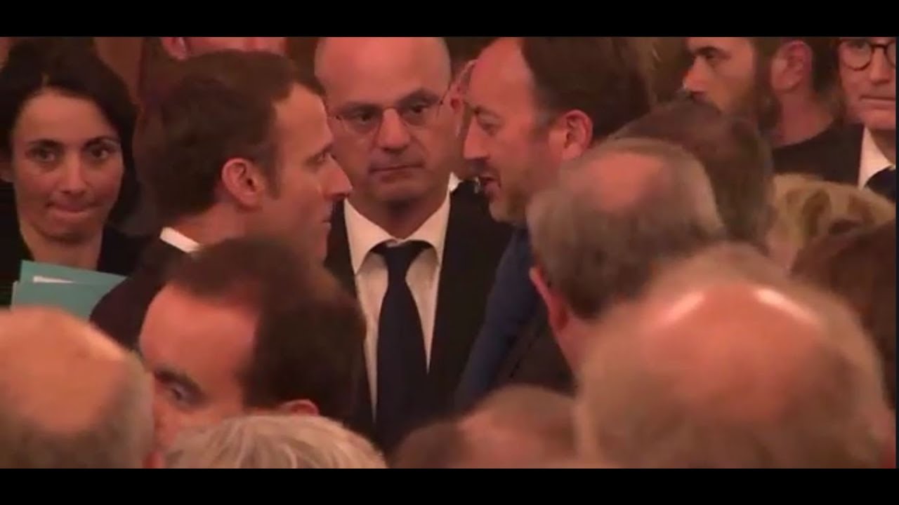Emmanuel Macron deliver a speech during a meeting with French mayors at the Elysee Palace, in Paris.