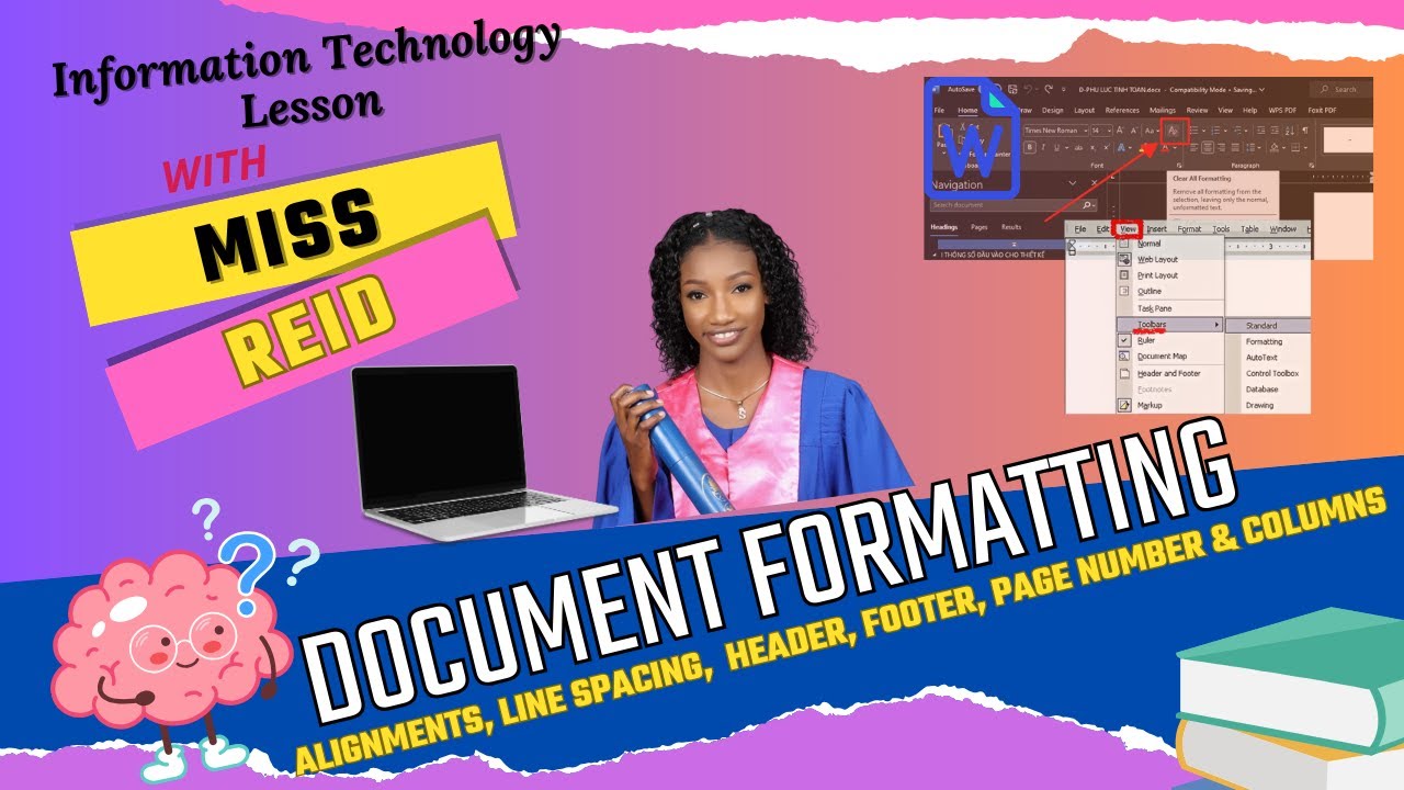 Document Formatting || Alignment, Line Spacing, Header, Footer, Page Number, Columns || Miss Reid