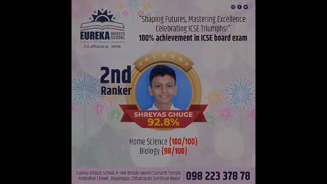 Eureka Infosys School's incredible achievements in ICSE board results in 2023-24.