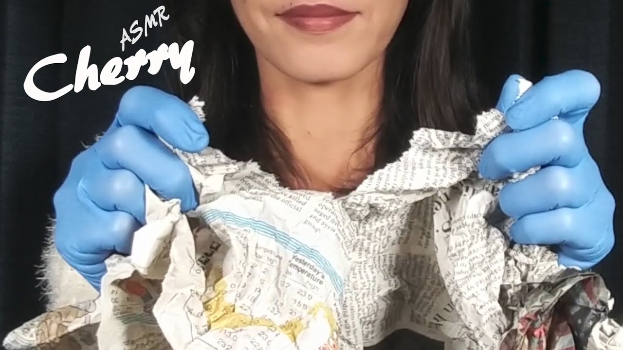 【ASMR】Crumpling & Tearing  Newspaper wearing Latex Gloves  라텍스 장갑을 끼고 구겨진 신문 / 新聞をくしゃくしゃにしたり引き裂いたり