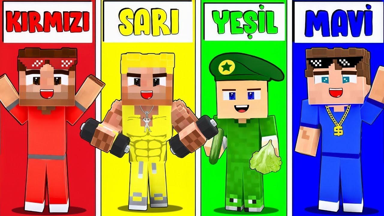 MİNECRAFT PARODİLERİ KARAKTERLERİ 24 SAAT BOYUNCA TEK RENK CHALLENGE 😂 - Minecraft