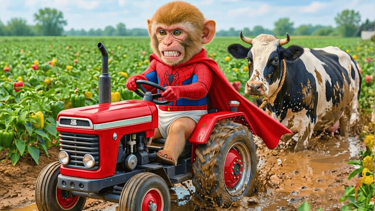 🚜🐄 Deep Mud Disaster! Monkey Bonzi Saves a Trapped Cow in a Shocking Farm Rescue 😱