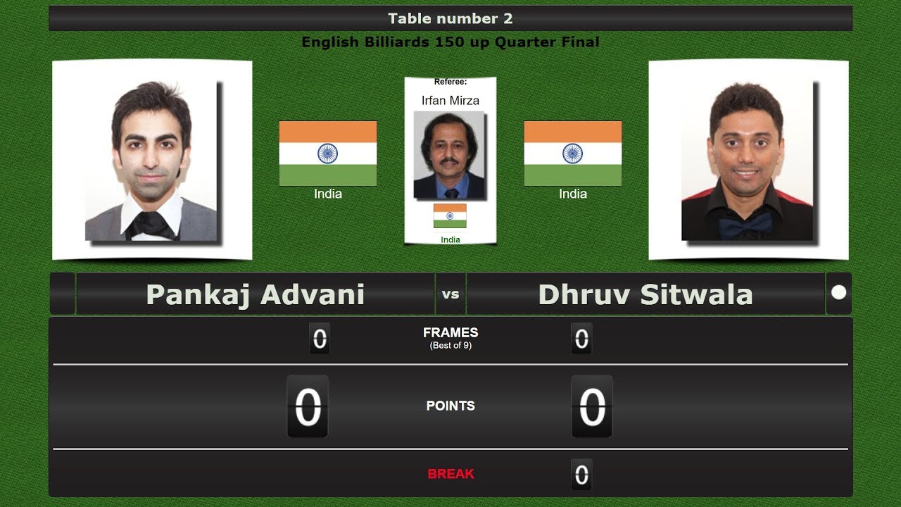 Billiards 150 up 1/4 Final : Pankaj Advani vs Dhruv Sitwala