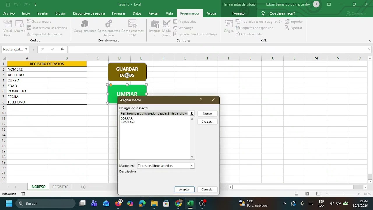 CREAR REGISTRO CON MACROS