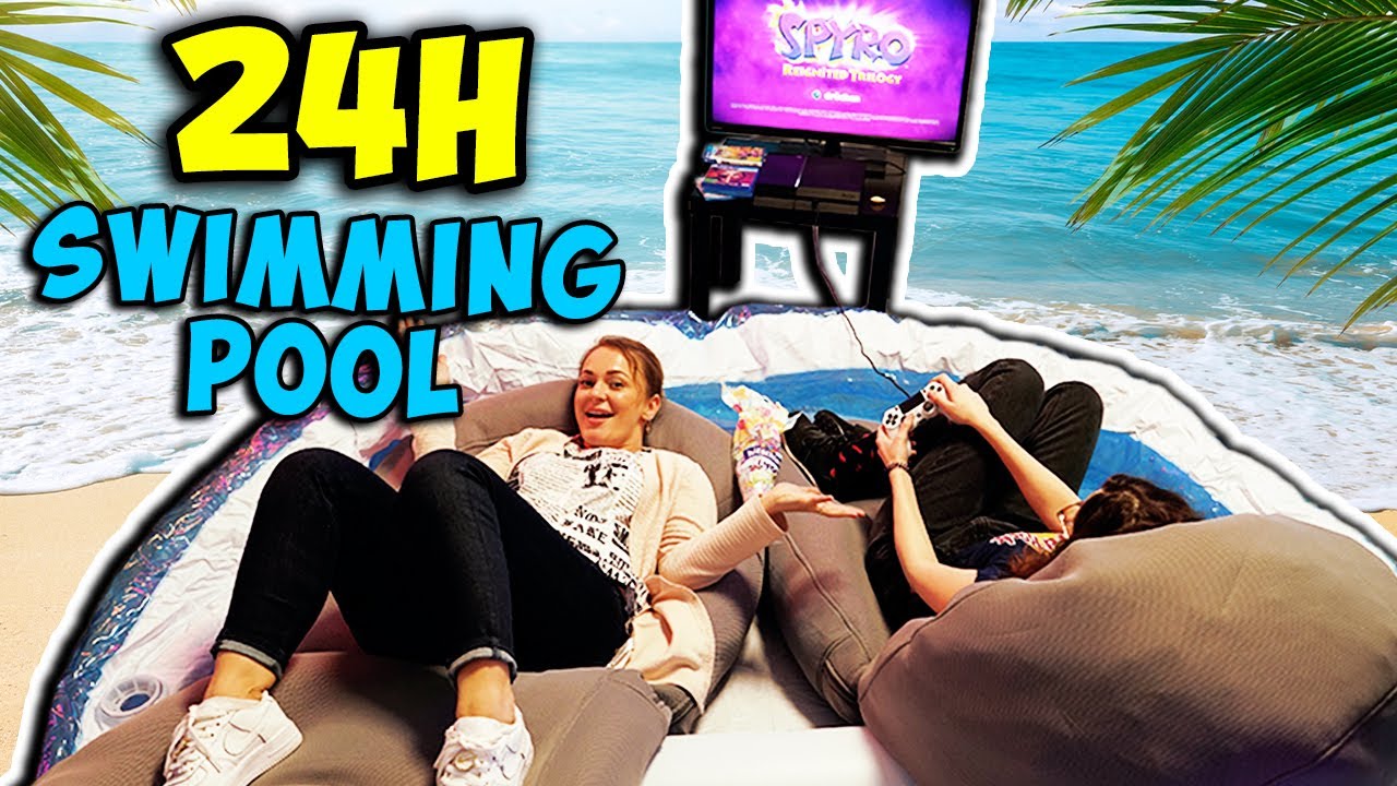 24H IM SWIMMING-POOL VERBRINGEN! Mit Playstation, Monopoly, Süßigkeiten! Sommer Challenge