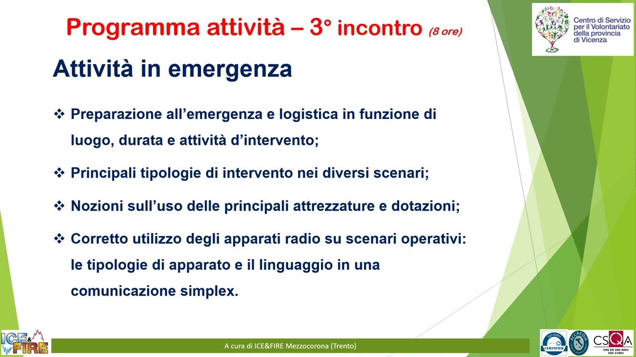 Presentazione Corso base per volontari di Protezione Civile