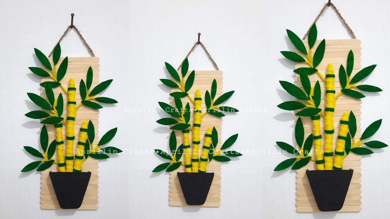 Diy tanaman bambu hias dari kain flanel|| Diy wall decor ideas||Diy kerajinan stik es krim