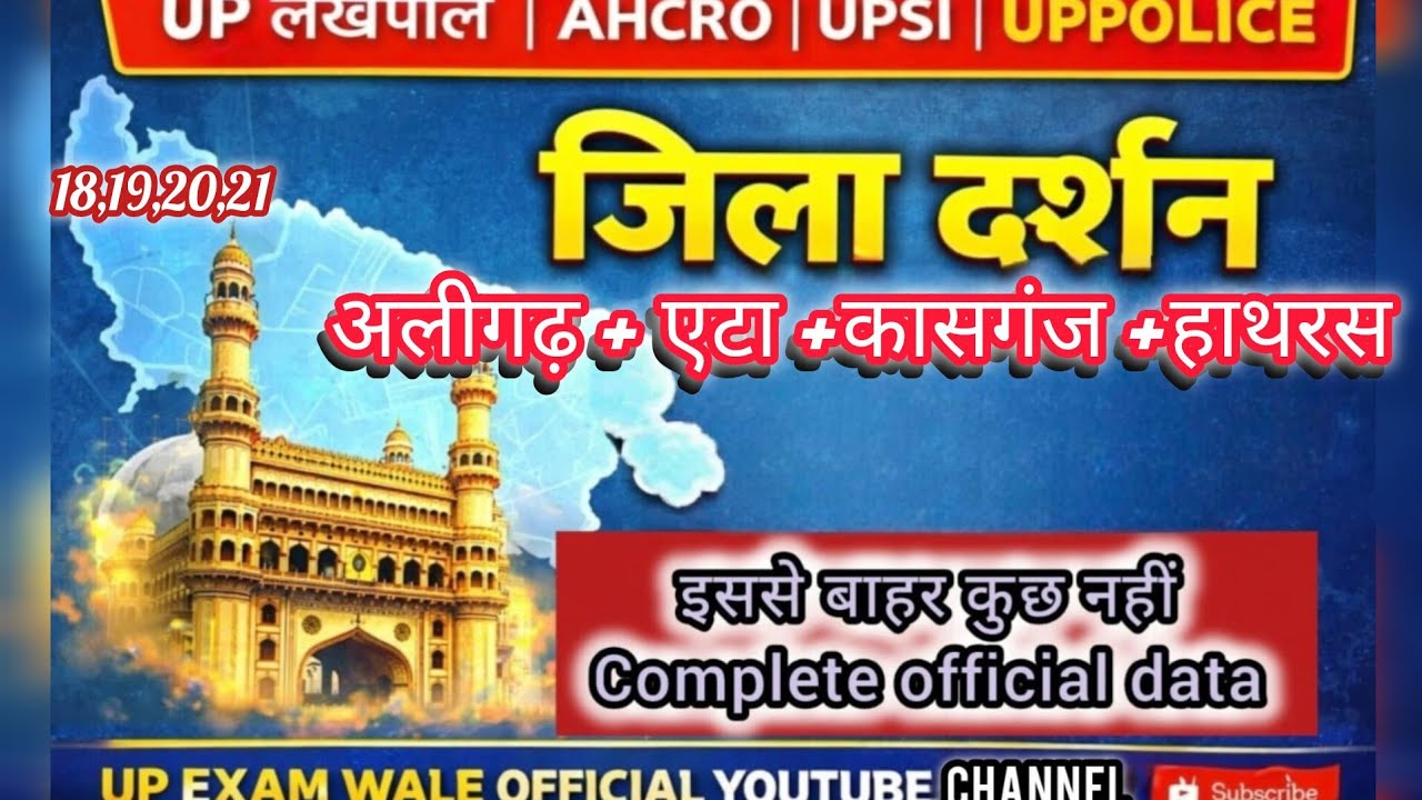 अलीगढ़+एटा+कासगंज+हाथरस। जिला दर्शन 2026 | इससे बाहर कुछ नहीं | UP Lekhpal | AHRO | UPSI | UPP