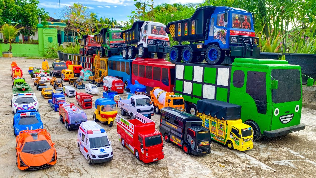 WADIDAW !! Mobil Truk Tronton Panjang Bongkar Mainan Mobil Mobilan Truk Molen, Truk Mixer, Excavator