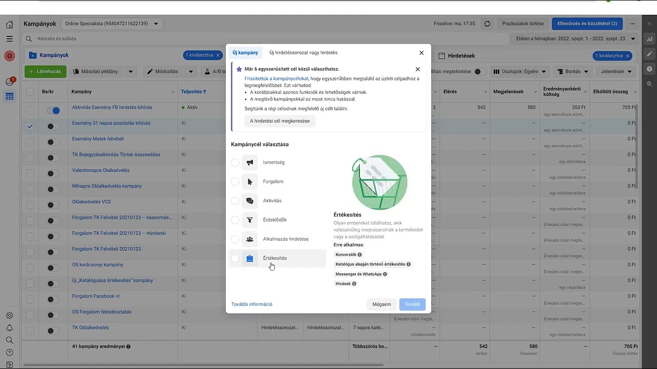 Facebook hirdetés létrehozása: a forgalom vs. értékesítés célú kampány