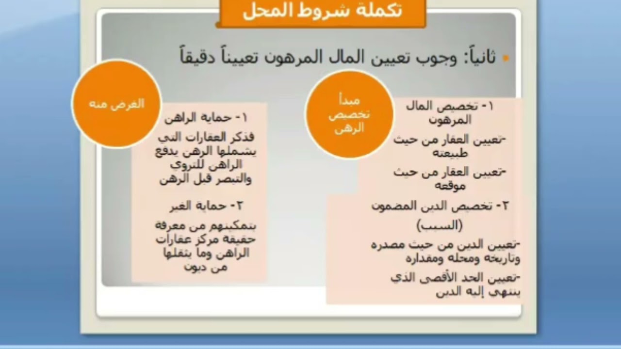 محاضرات في الحقوق العينية التبعية  - المحاضرة الثانية- تكملة أركان الرهن التأميني