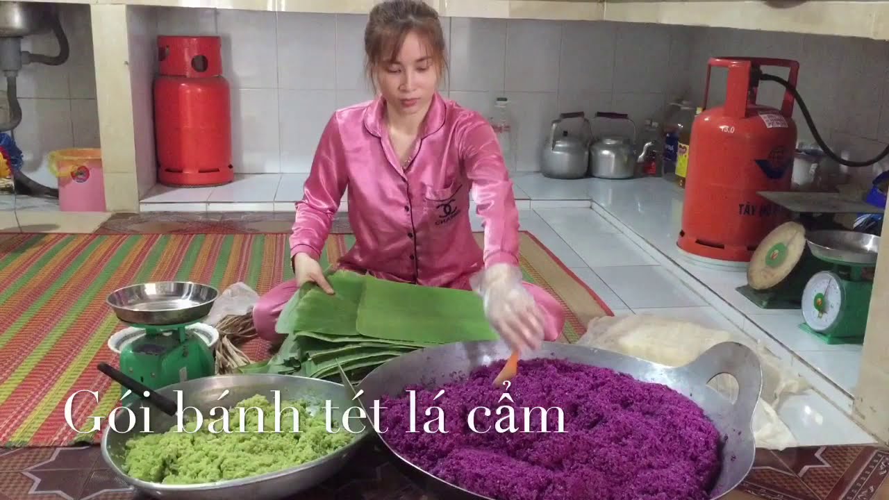Gói bánh tét lá cẩm ăn tết 2019 - bánh tét cần thơ - bánh tét Tư Đẹp - 0907026006