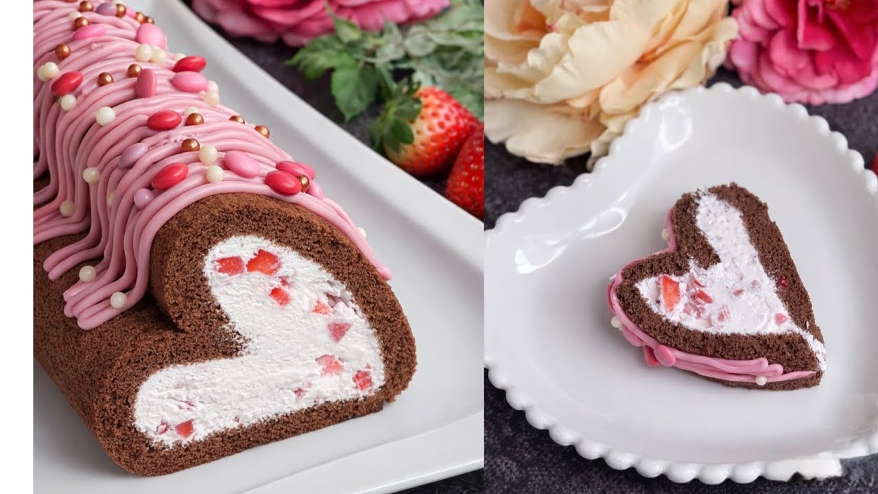 ROTOLO CUORE con CREMA PARADISO e FRAGOLE