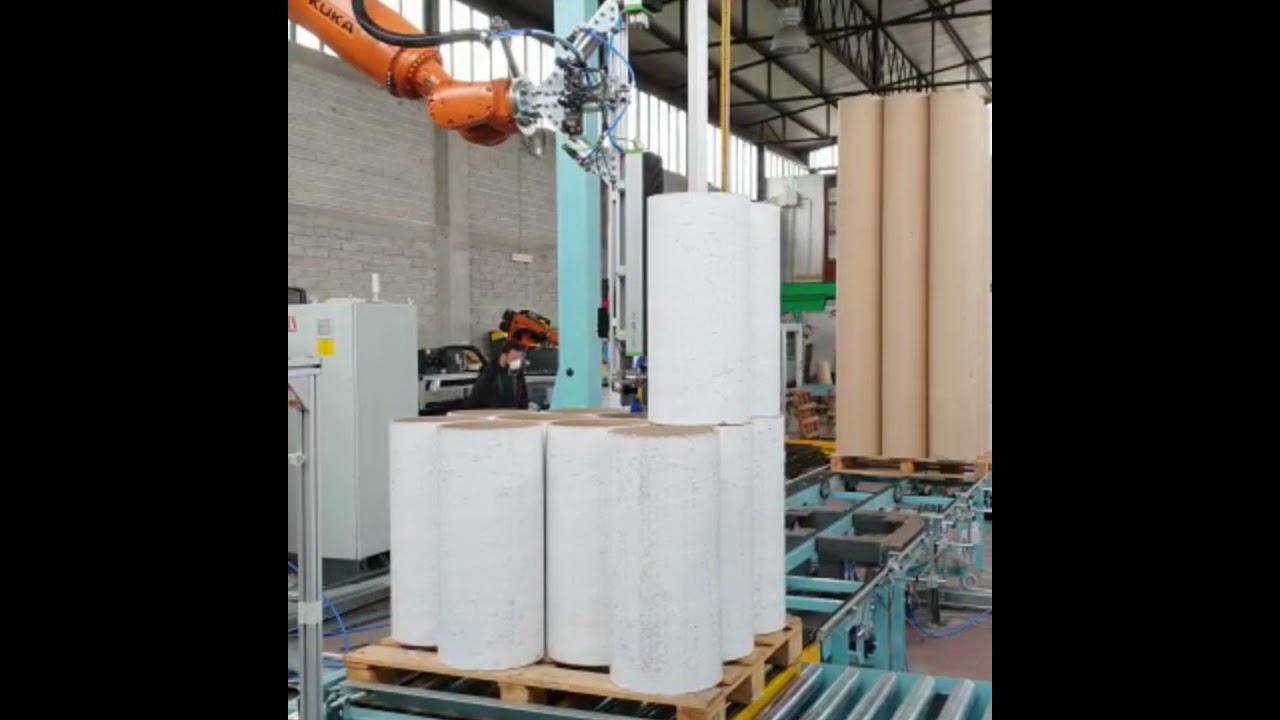 Paper Tube Palletizing and Wrapping Cell