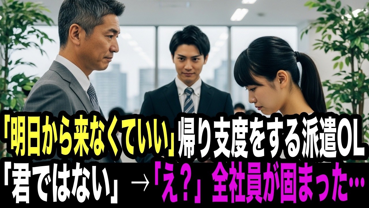 社長「明日から来なくていい」新人派遣OL「わかりました」帰り支度を始めた瞬間、社長「…違う、君ではない」全員「え？」フロアが静まり返る...