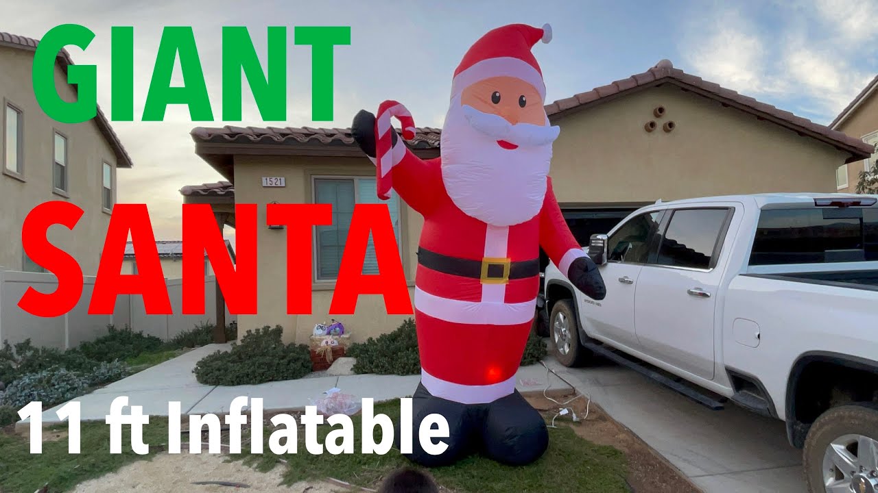 GIANT SANTA CLAUS 11 foot TALL INFLATABLE LED Christmas Decoration 2021 - Unboxing - Set Up - Review