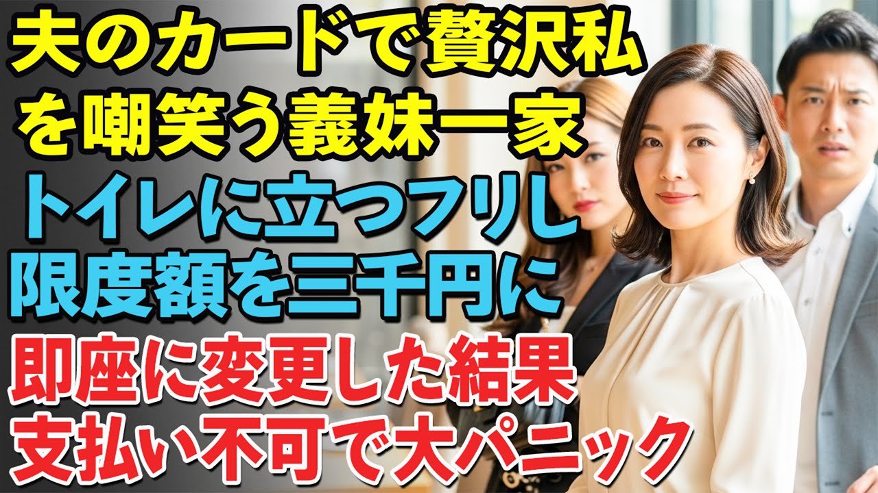 義妹が夫のカードで家族に奢りながら私を嘲笑――私はトイレに立つふりをして席を外し、そのカードの利用限度額をわずか3,000円に変更した…