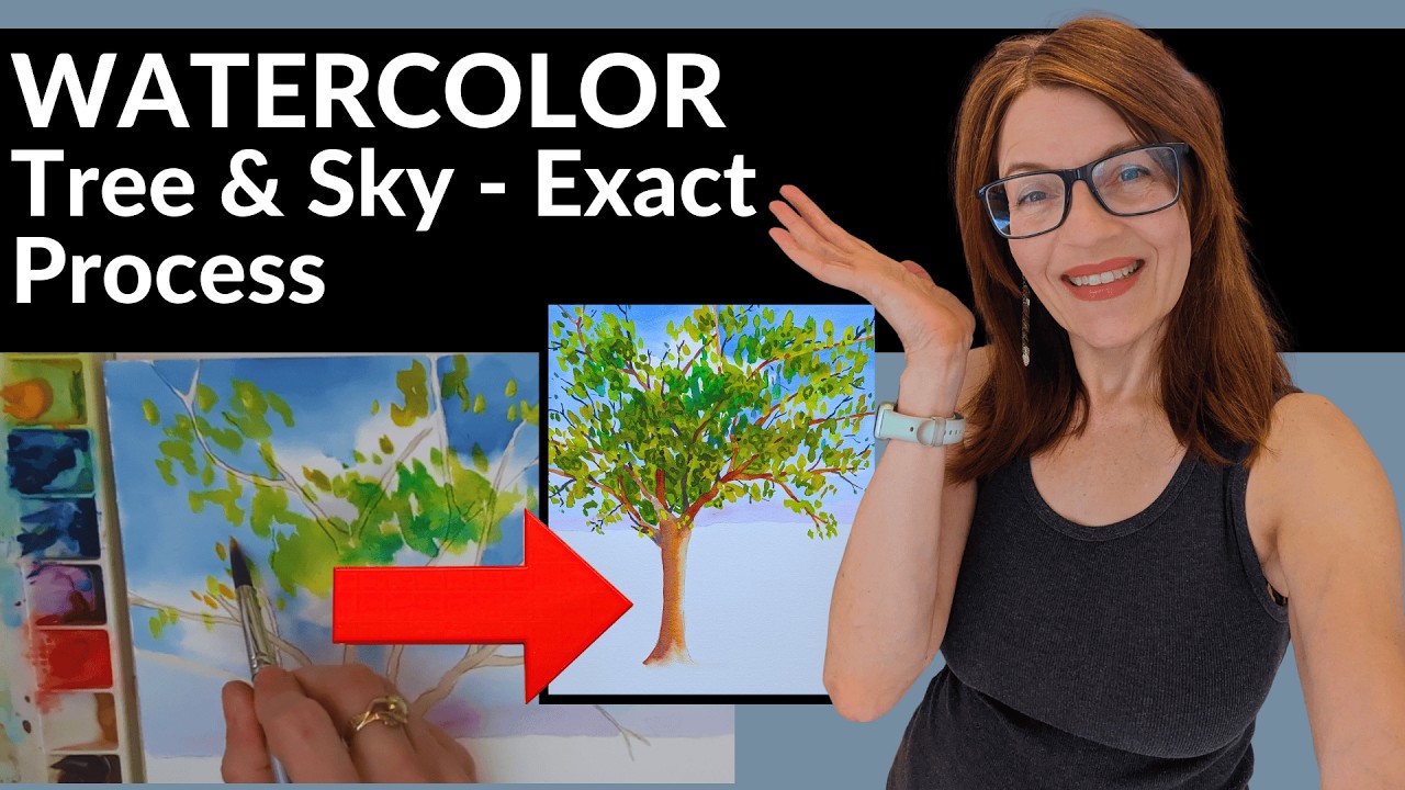 Exact Step-by-Step Process: Painting a Watercolor Tree with a Soft Sky Background!