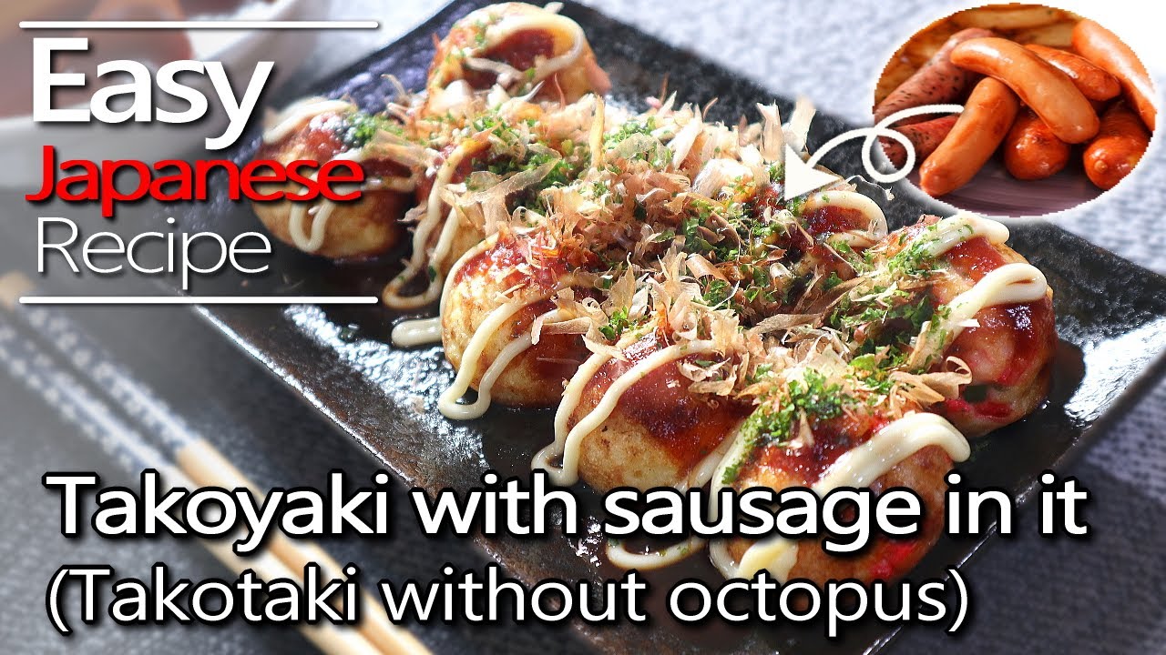 How to make takoyaki with sausage in it.(takoyaki without octopus recipe/takoyaki variations)