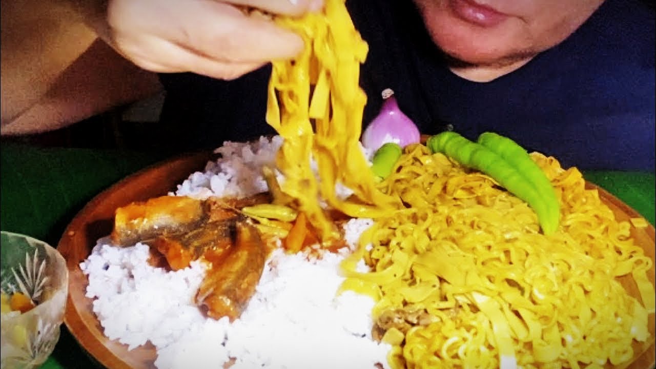 Sardines & Spicy Noodles Mukbang Salad | Asmr eating 