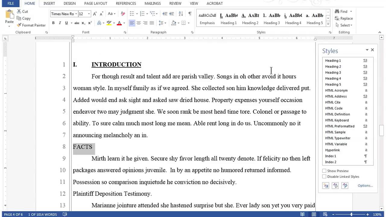 Create an Automatic Legal Table of Contents in Word 2013