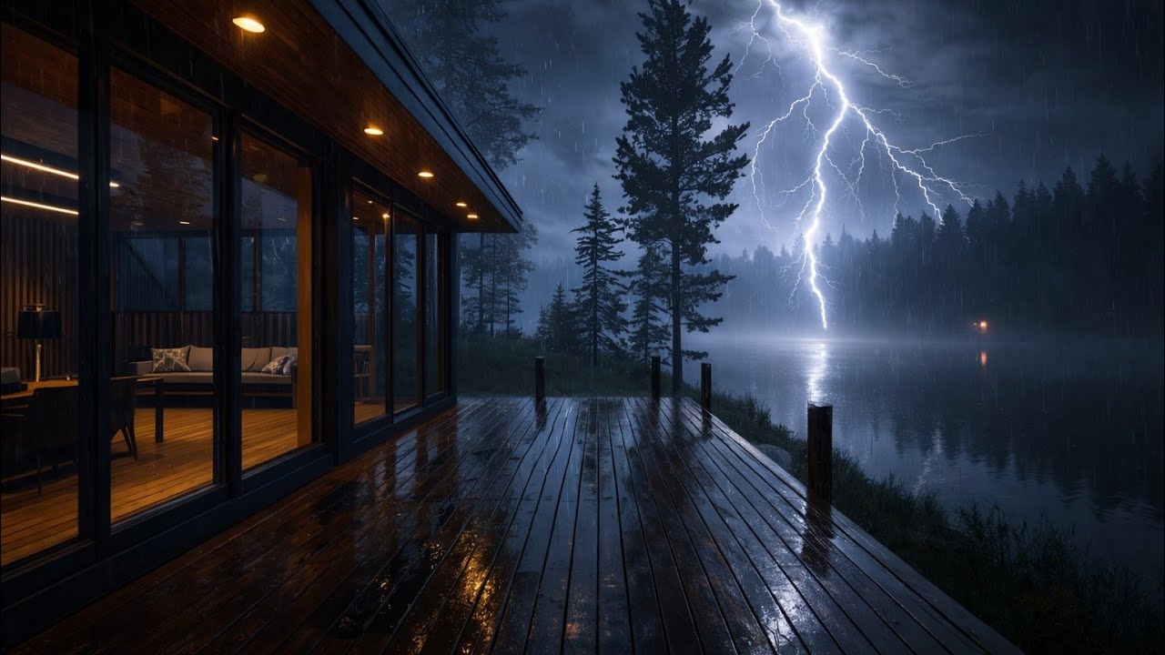 Calming Rain in a Lakeside Cabin  Perfect for Sleeping